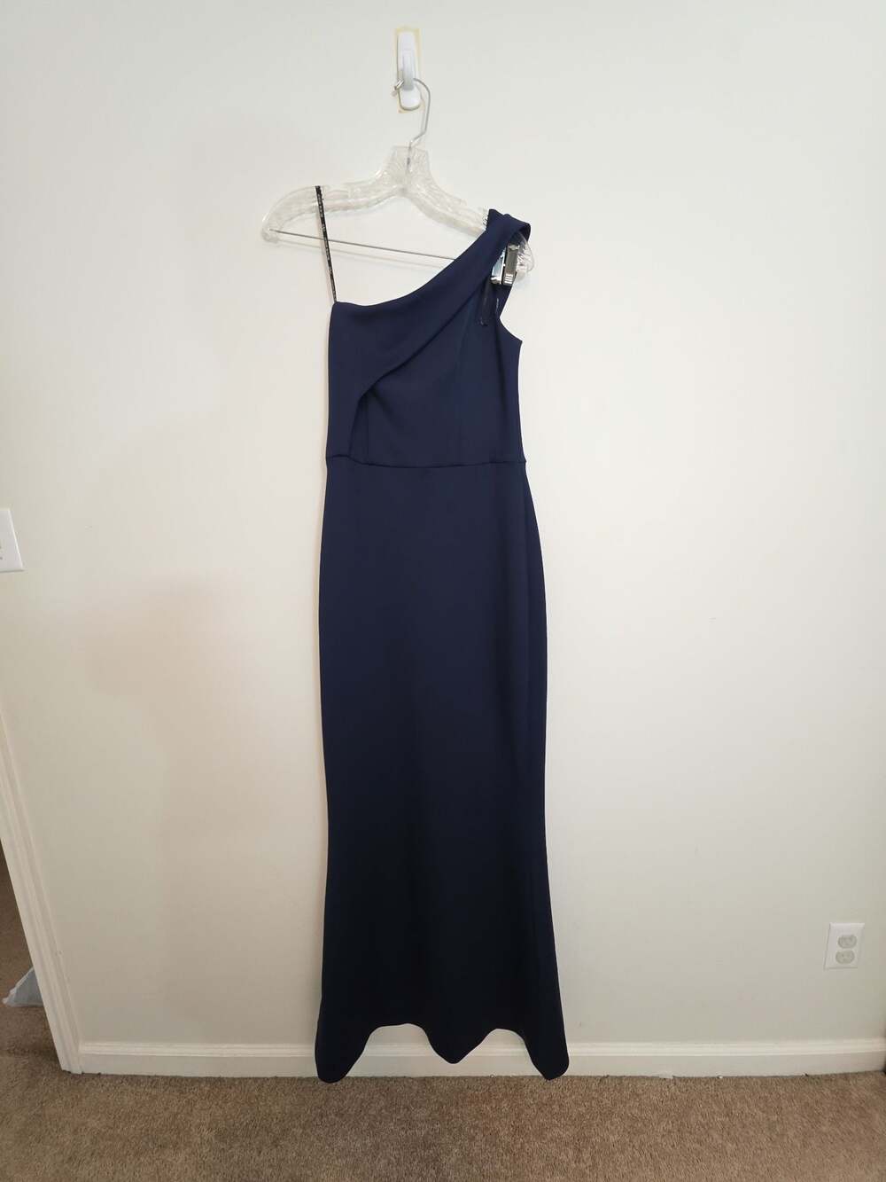 Black Halo Eve Navy One-Shoulder Scuba Crepe Gown
